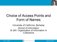 Choice of Access Points and Form of Names