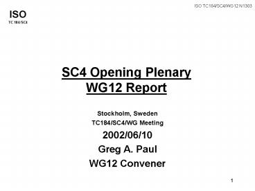 WG12 Opening Plenary