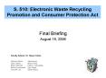 S. 510: Electronic Waste Recycling Promotion and Consumer Protection Act PowerPoint PPT Presentation