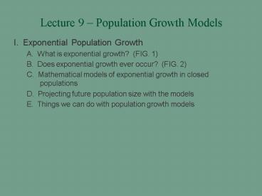 Lecture 9 Population Growth Models