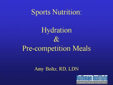 Sports Nutrition: Hydration