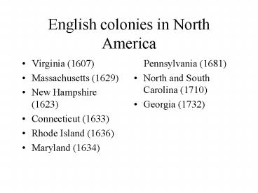 English colonies in North America