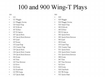 100 and 900 WingT Plays