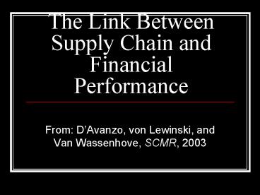 The Link Between Supply Chain and Financial Performance
