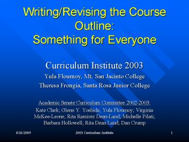 WritingRevising the Course Outline: Something for Everyone
