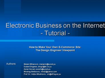 Electronic Business on the Internet Tutorial