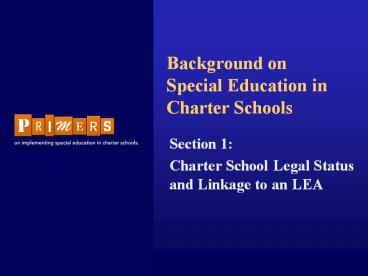 Background on Special Education in Charter Schools