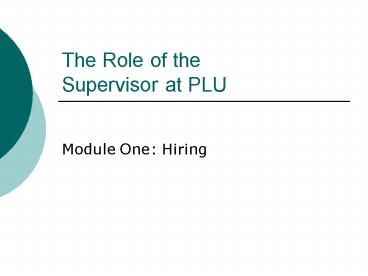 The Role of the Supervisor at PLU