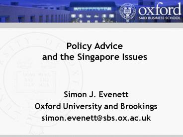 Policy Advice and the Singapore Issues
