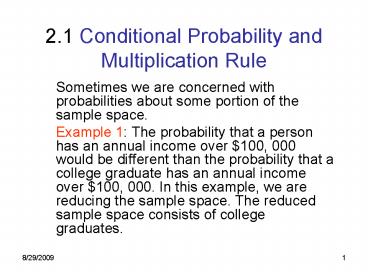 2.1 Conditional Probability and Multiplication Rule