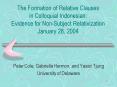 The Formation of Relative Clauses in Colloquial Indonesian: Evidence for NonSubject Relativization J PowerPoint PPT Presentation