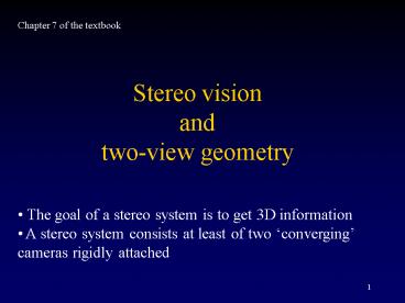 Stereo vision and twoview geometry