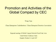 Promotion and Activities of the Global Compact by CEC