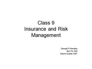 Class 9 Insurance and Risk Management