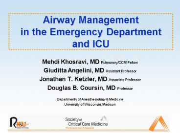 Airway Management in the Emergency Department and ICU