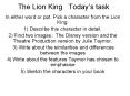 In either word or ppt. Pick a character from the Lion King. PowerPoint PPT Presentation