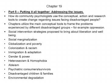 Part 5 Putting it all together: Addressing the issues.