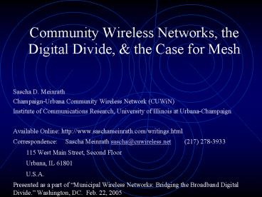 Community Wireless Networks, the Digital Divide,