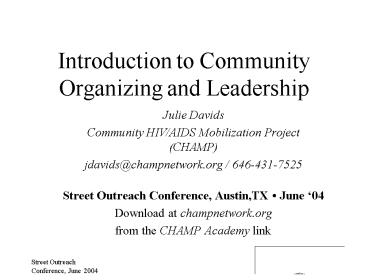 Introduction to Community Organizing and Leadership