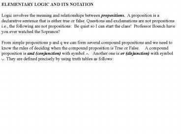 ELEMENTARY LOGIC AND ITS NOTATION
