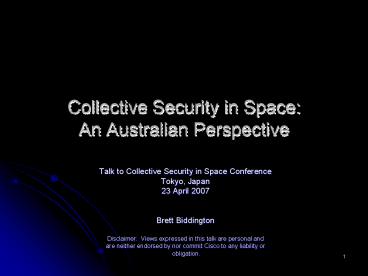 Collective Security in Space: An Australian Perspective