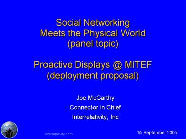 Social Networking Meets the Physical World panel topic Proactive Displays MITEF deployment proposal