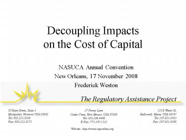 Decoupling Impacts on the Cost of Capital