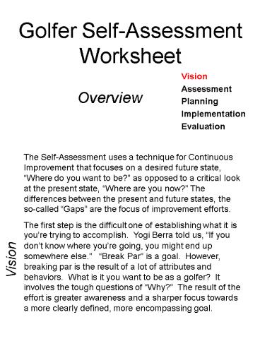 Golfer SelfAssessment Worksheet