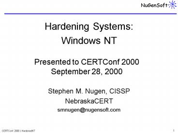 Hardening Systems: Windows NT