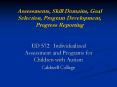 Assessments, Skill Domains, Goal Selection, Program Development, Progress Reporting PowerPoint PPT Presentation