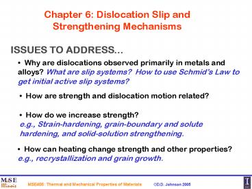 Chapter 6: Dislocation Slip and Strengthening Mechanisms