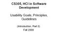 CS305, HCI in Software Development Usability Goals, Principles, Guidelines PowerPoint PPT Presentation