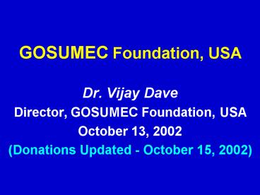 GOSUMEC Foundation, USA
