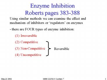 Enzyme Inhibition Roberts pages 383388