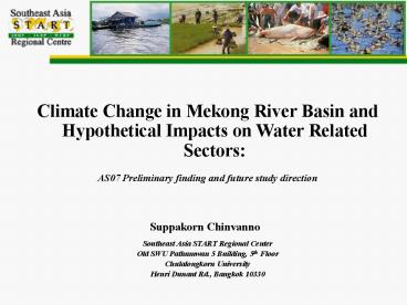Climate Change in Mekong River Basin and Hypothetical Impacts on Water ...