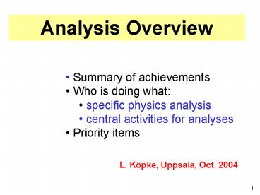 L. Kpke, Uppsala, Oct. 2004
