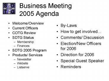 Business Meeting 2005 Agenda
