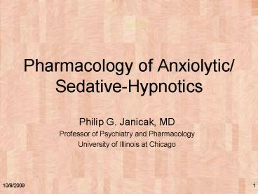 Pharmacology of Anxiolytic SedativeHypnotics