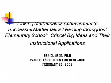 Linking Mathematics Achievement to Successful Mathematics Learning ...