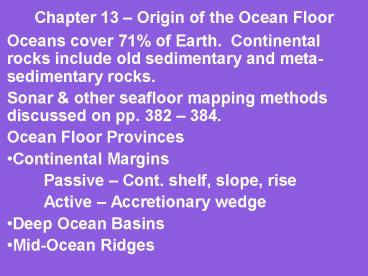 Chapter 13 Origin of the Ocean Floor