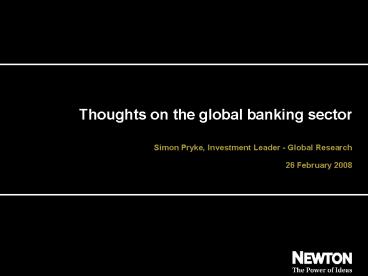 Thoughts on the global banking sector