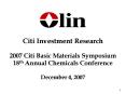 Citi Investment Research 2007 Citi Basic Materials Symposium 18th Annual Chemicals Conference  December 4, 2007 PowerPoint PPT Presentation