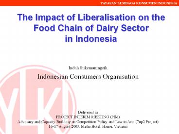 Study on Food Chain of Indonesian Dairy Sector