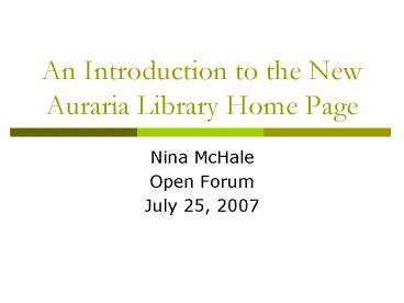 An Introduction to the New Auraria Library Home Page