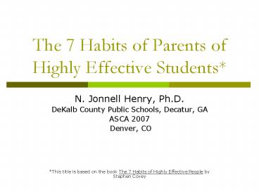 The 7 Habits of Parents of Highly Effective Students