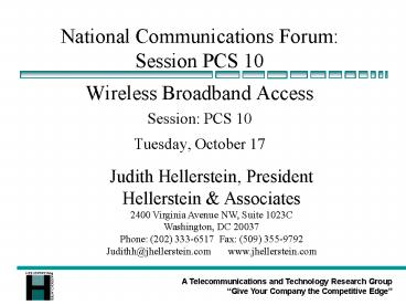 National Communications Forum: Session PCS 10