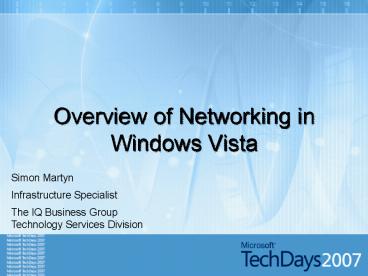 Overview of Networking in Windows Vista