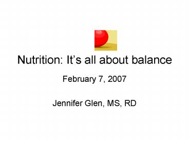 Nutrition: Its all about balance