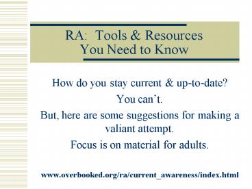 RA: Tools