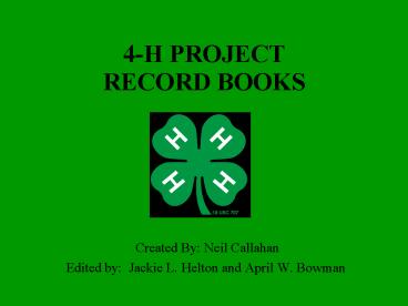 4H PROJECT RECORD BOOKS